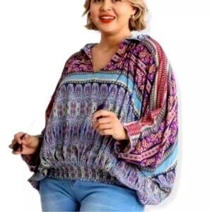 Multicolor Hooded Peasant Top sz L